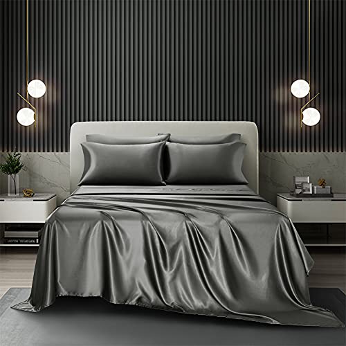 Luxury Grey Satin 6-Piece King Bedding Set