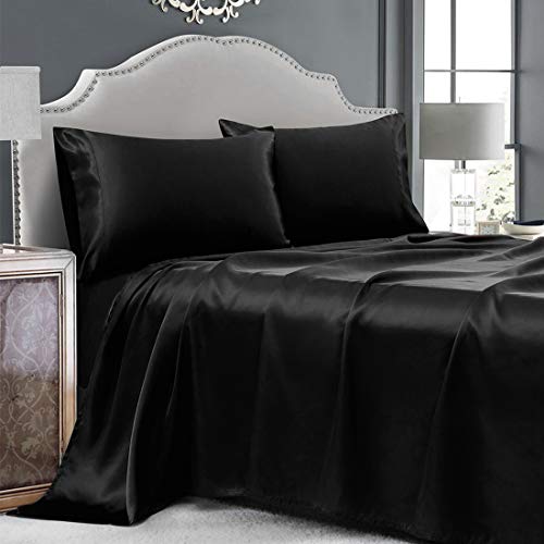 Silky Soft Satin Bed Set, Full Size - Black