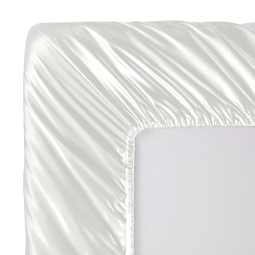 Ivory Satin Twin Fitted Sheet Set, 3-Piece