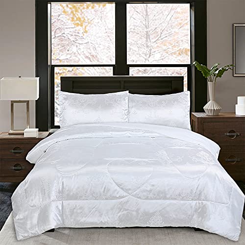 Luxury Satin Silk Queen Comforter Set 3 Piece