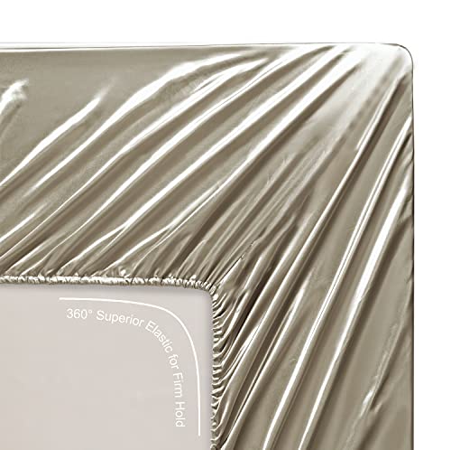 Luxurious Taupe Satin Queen Bed Sheet Set