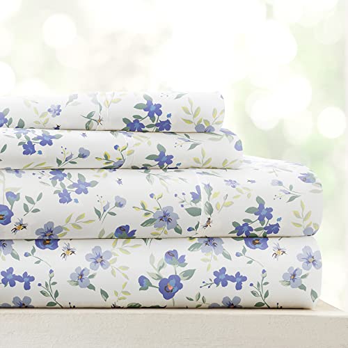 Light Blue Floral Queen Sheet Set - 4 Pieces
