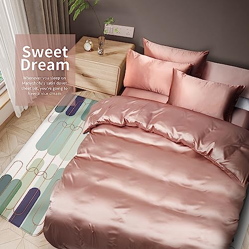 Rose Gold Satin Duvet Cover Set, Queen Size
