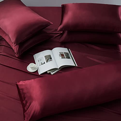 Luxurious 7-Piece Maroon Satin King Bed Set