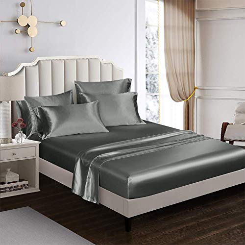 Luxury Grey Satin 6-Piece King Bedding Set