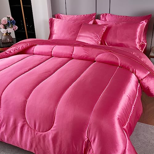 Hot Pink Satin Comforter and Sheet Set