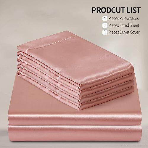Rose Gold Satin Duvet Cover Set, Queen Size