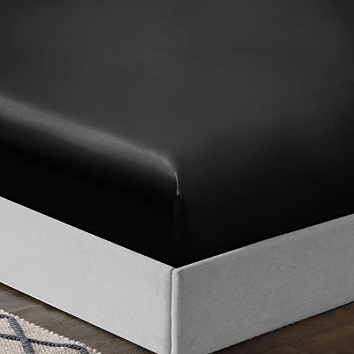 TREELY 6-Piece Black Satin Sheet Set, Full Size