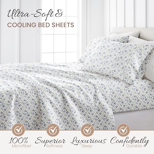Light Blue Floral Queen Sheet Set - 4 Pieces