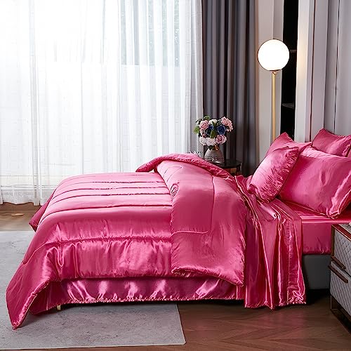 Hot Pink Satin Comforter and Sheet Set