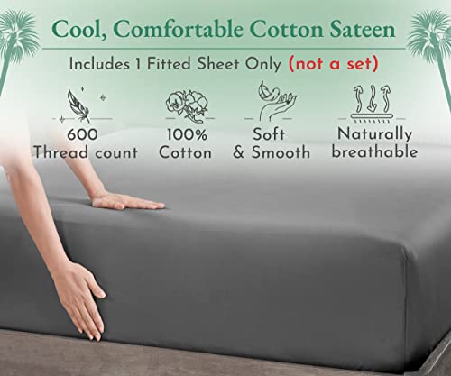 Luxury Queen Fitted Sheet - 100% Cotton, Grey