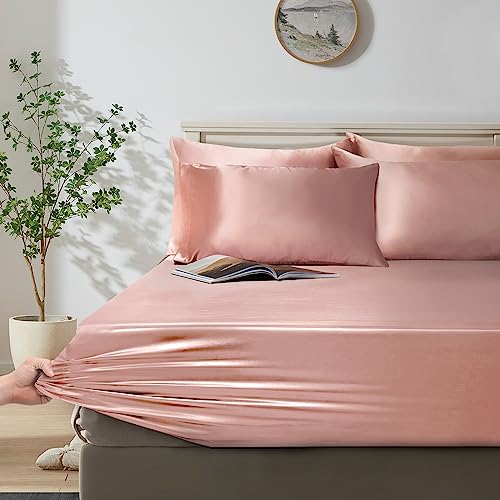 Rose Gold Satin Duvet Cover Set, Queen Size