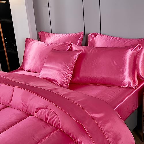 Hot Pink Satin Comforter and Sheet Set