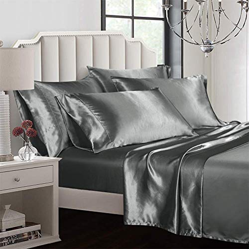 Luxury Grey Satin 6-Piece King Bedding Set