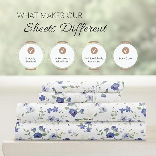 Light Blue Floral Queen Sheet Set - 4 Pieces