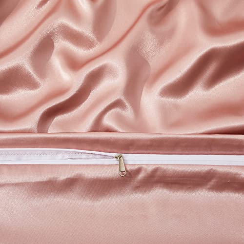Rose Gold Satin Duvet Cover Set, Queen Size