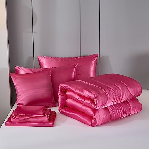 Hot Pink Satin Comforter and Sheet Set