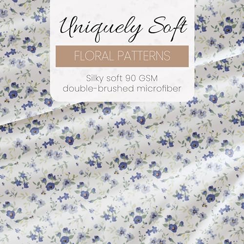 Light Blue Floral Queen Sheet Set - 4 Pieces