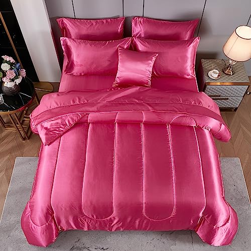Hot Pink Satin Comforter and Sheet Set