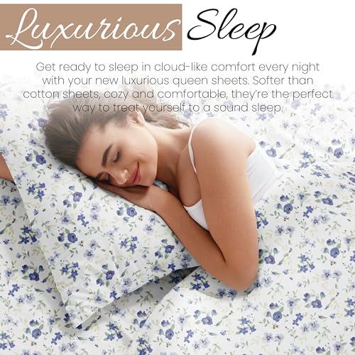 Light Blue Floral Queen Sheet Set - 4 Pieces