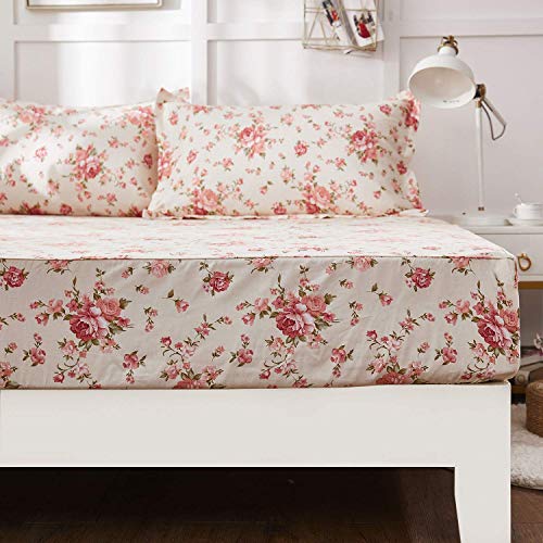 Brandream Floral Cotton Bed Sheet Set - Queen