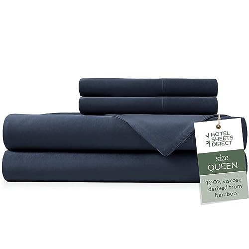 Cooling Bamboo Queen Bed Sheet Set - Navy Blue