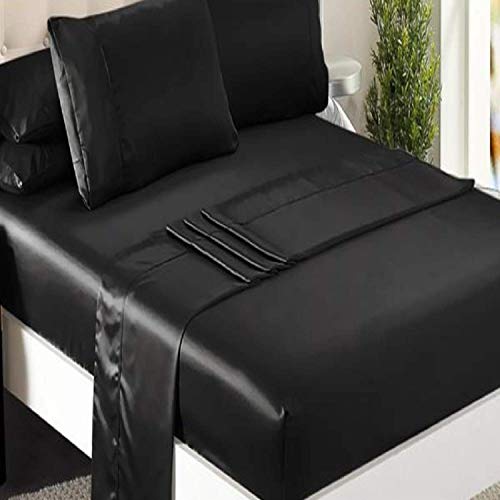 Niagara Black Satin Queen Bed Sheet Set
