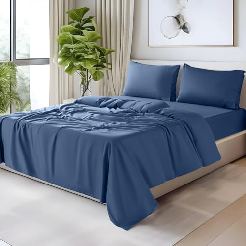 Luxury Egyptian Cotton Bed Sheets Set - Navy Queen