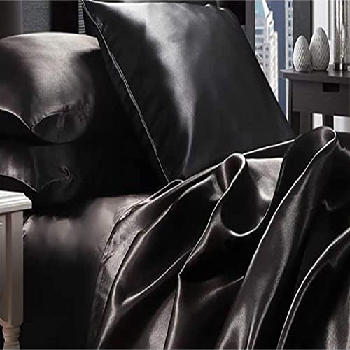 Niagara Black Satin Queen Bed Sheet Set