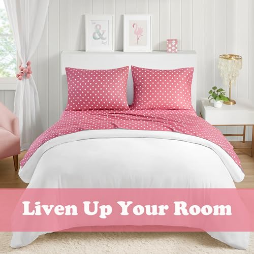 Hot Pink Polka Dot Twin Sheet Set for Kids