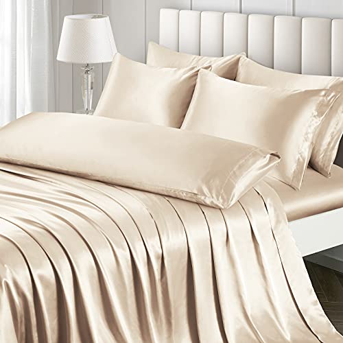 Luxury 7-Piece Satin Queen Bed Sheets Set