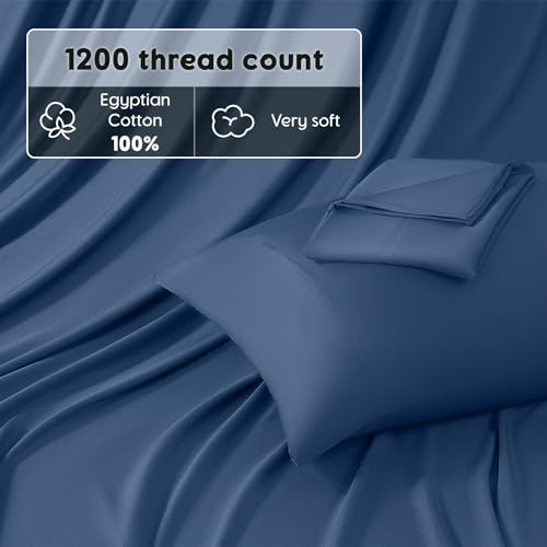 Luxury Egyptian Cotton Bed Sheets Set - Navy Queen