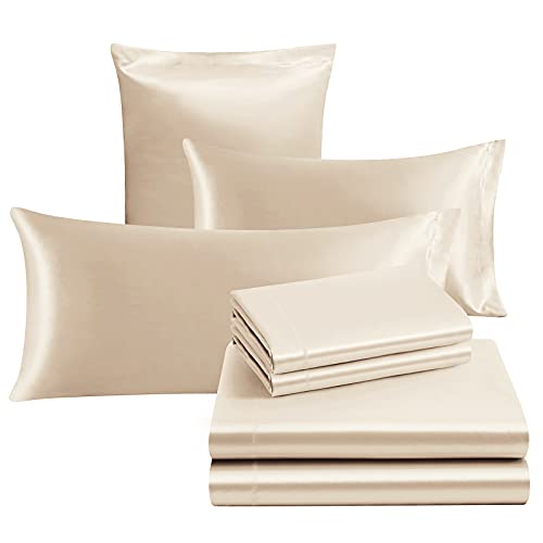 Luxury 7-Piece Satin Queen Bed Sheets Set