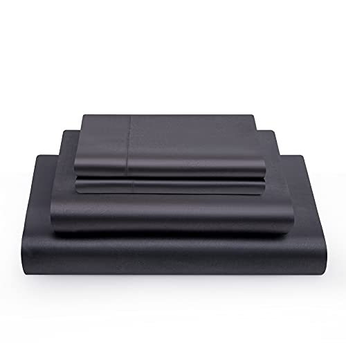 Vonty Silky Black Satin Queen Bed Sheet Set