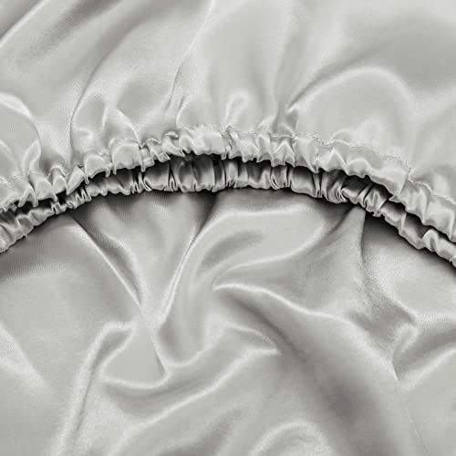 Queen Light Gray Silk Satin Fitted Sheet