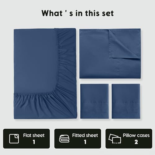 Luxury Egyptian Cotton Bed Sheets Set - Navy Queen
