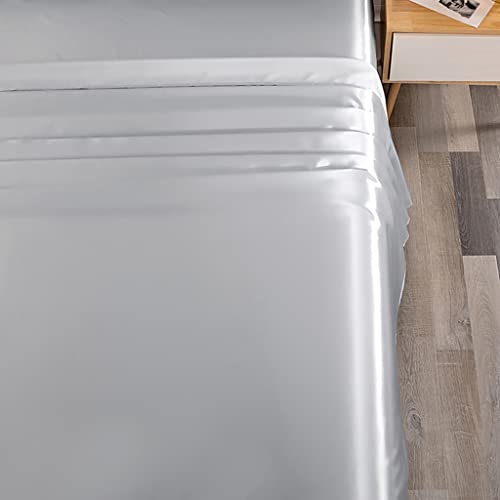 Silver Satin Queen Bed Sheet Set - 4 Pieces