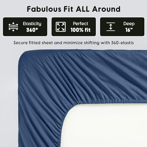 Luxury Egyptian Cotton Bed Sheets Set - Navy Queen