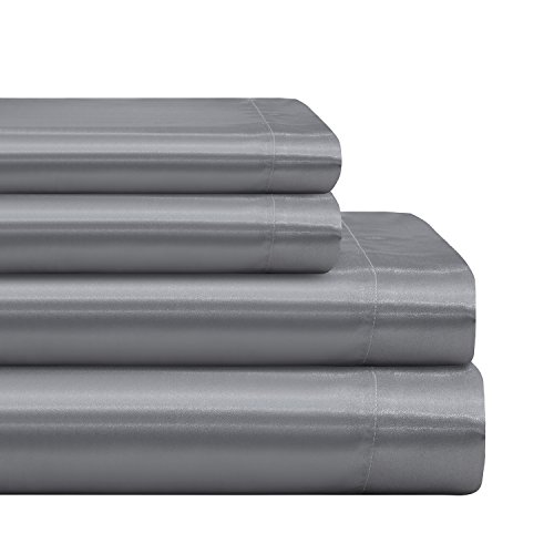 Silky Soft Grey Satin Queen Bed Set