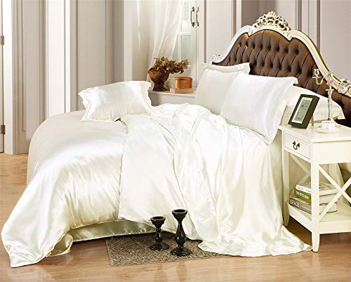 Rajan Luxury Satin King Bed Set - Ivory 4-Piece