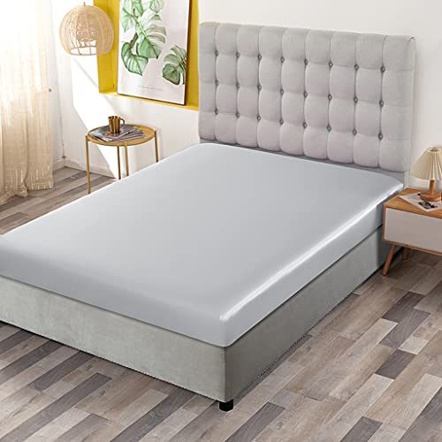 Silver Satin Queen Bed Sheet Set - 4 Pieces