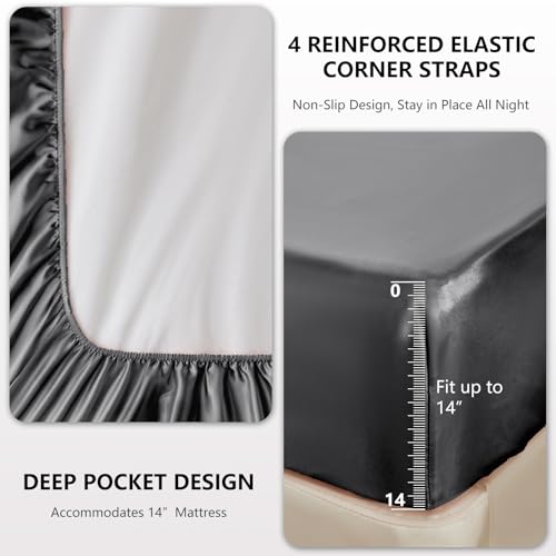 CozyLux 4-Piece Dark Grey Satin Queen Sheet Set