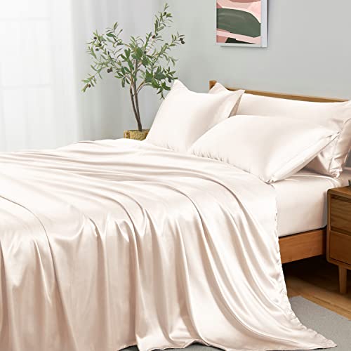Champagne Silky Satin 5-Piece Bed Sheet Set