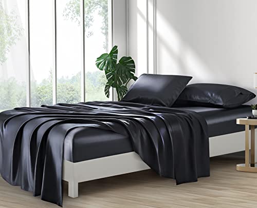 Queen Silk Satin Bed Sheet Set - 4 Pieces