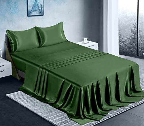 Emerald Green Satin Queen Bed Linen Set
