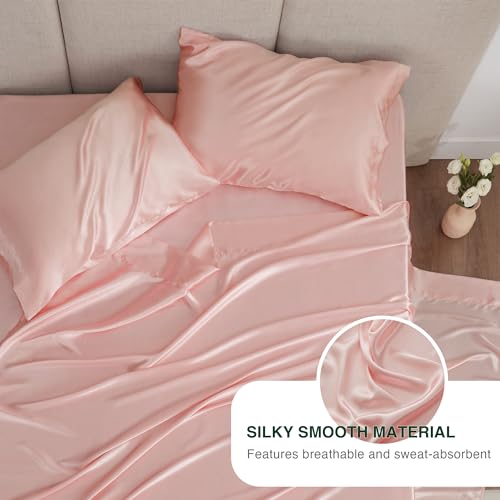 Coral Satin Sheet Set - 4 Piece Full Size