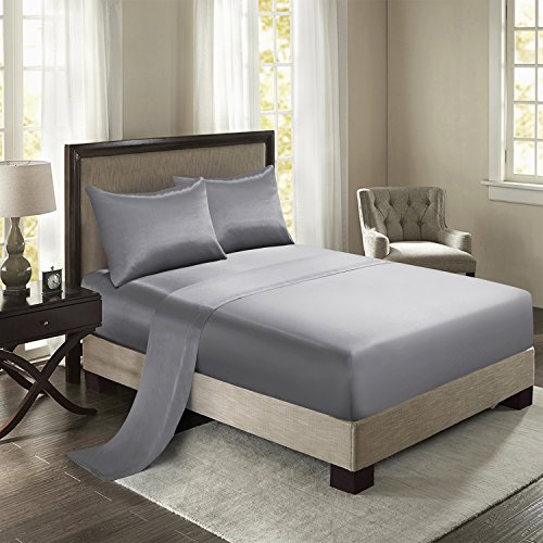 Silky Soft Grey Satin Queen Bed Set