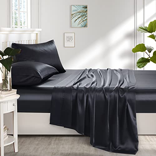 Queen Silk Satin Bed Sheet Set - 4 Pieces