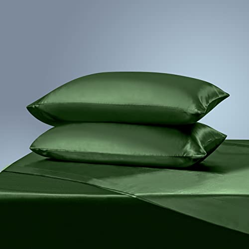 Emerald Green Satin Queen Bed Linen Set