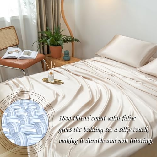 Luxury Gold Satin Queen Bed Sheet Set